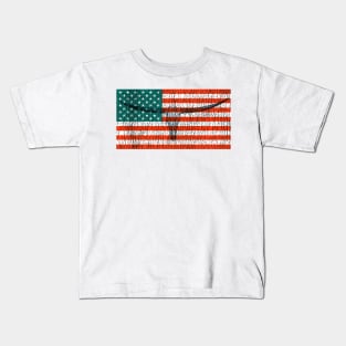 Longhorn American Flag Skull Bones Retro Weathered Tee Kids T-Shirt